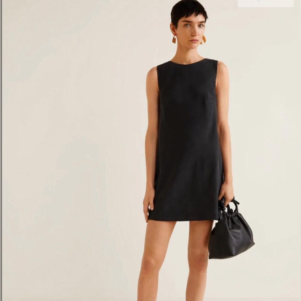 Mango, Black Shift dress sleeveless with mesh cap sleeve panels